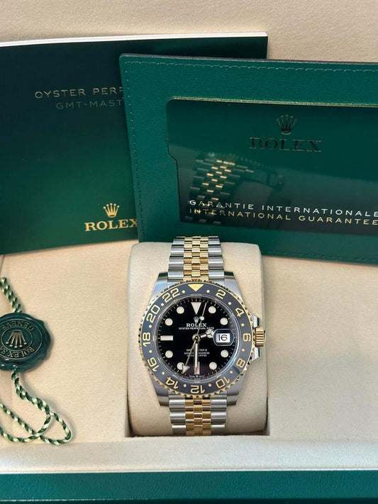 Rolex GMT-Master II 40mm Two-Tone Yellow Gold Black Dial Jubilee