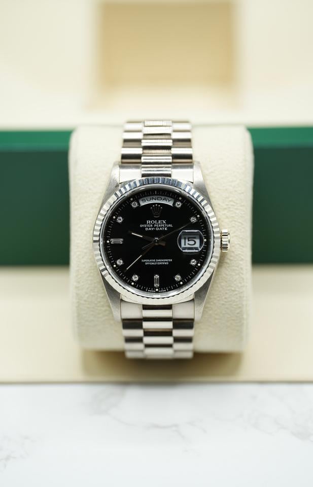 Rolex Day-Date 36 18239 18K White Gold Black Diamond Dial