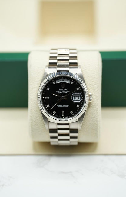 Rolex Day-Date 36 18239 18K White Gold Black Diamond Dial