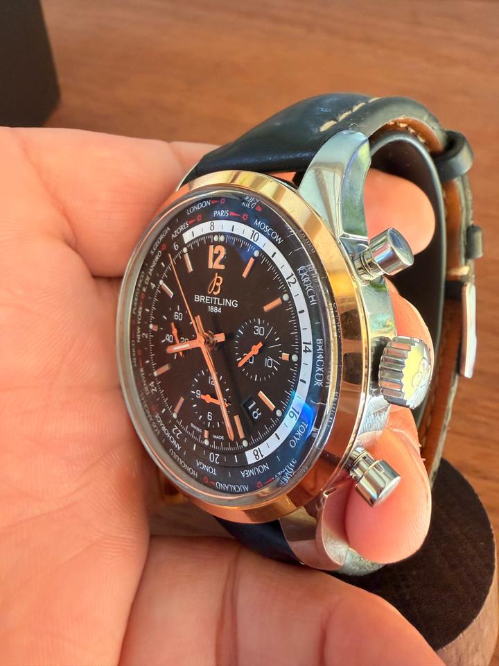 Breitling Transocean Chronograph Unitime UB0510 Steel & 18K Rose Gold Black Dial