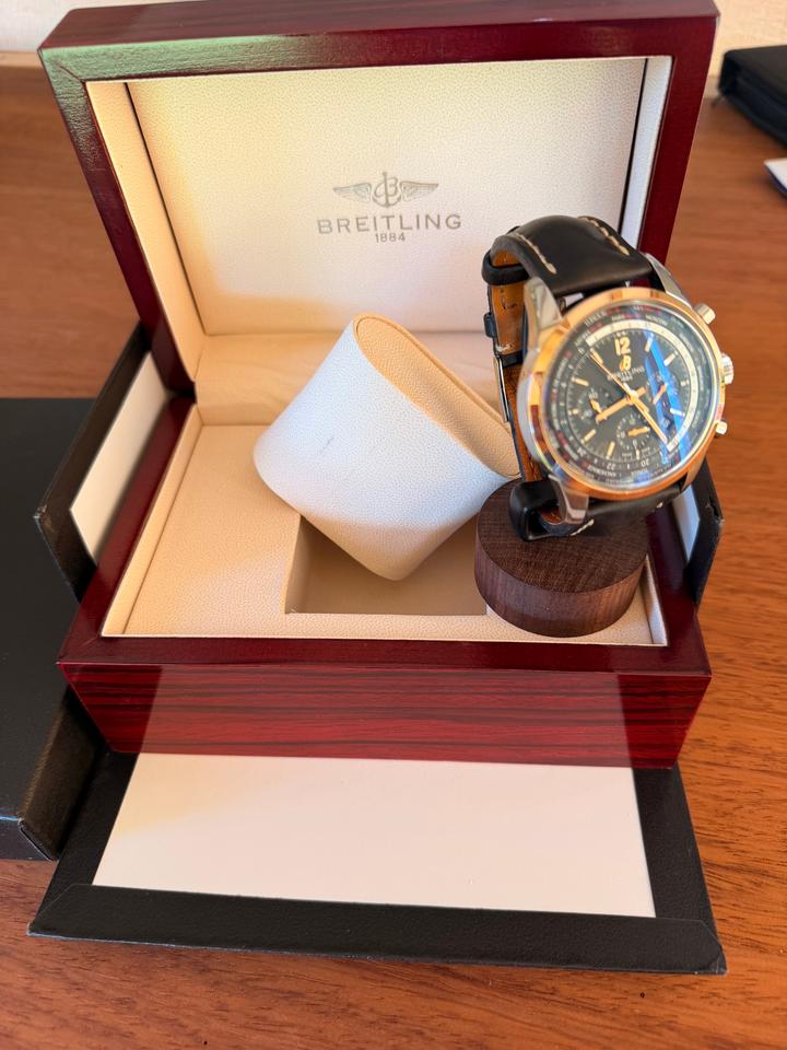 Breitling Transocean Chronograph Unitime UB0510 Steel & 18K Rose Gold Black Dial