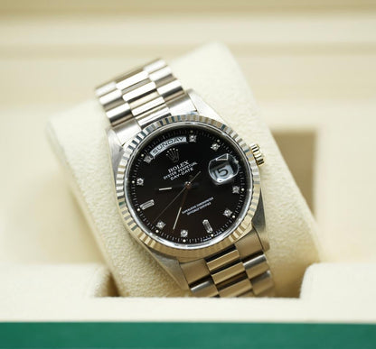 Rolex Day-Date 36 18239 18K White Gold Black Diamond Dial