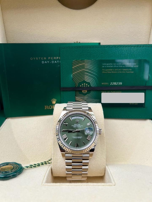 Rolex Day-Date 40 18K White Gold Olive Green Anniversary Dial