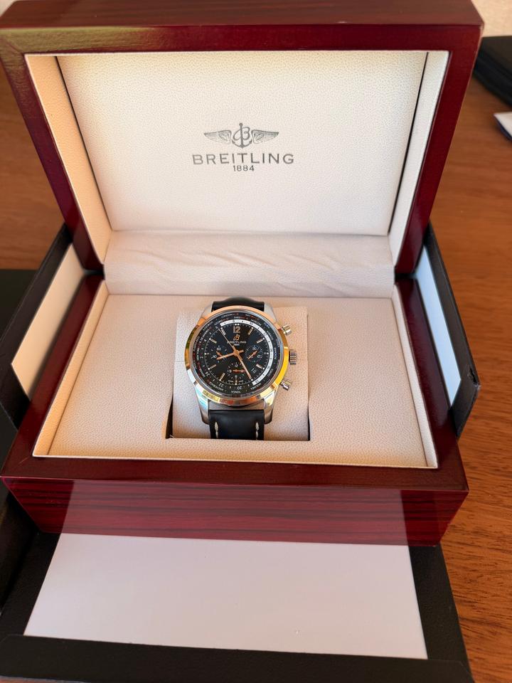 Breitling Transocean Chronograph Unitime UB0510 Steel & 18K Rose Gold Black Dial