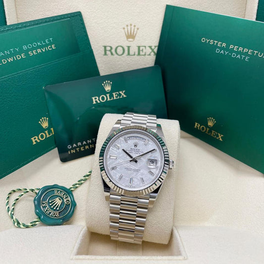 Rolex Day-Date 40 228239 White Gold Meteorite Diamond Baguette Dial