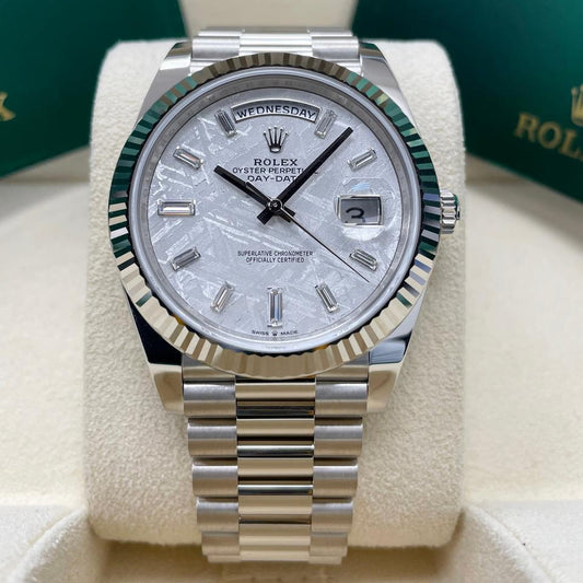 Rolex Day-Date 40 228239 White Gold Meteorite Diamond Baguette Dial