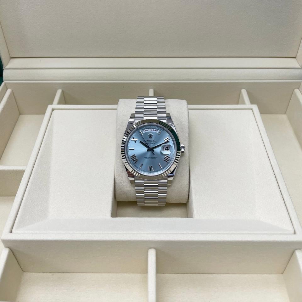 Rolex Day-Date 40 228236 Platinum Ice Blue Roman Numeral Dial