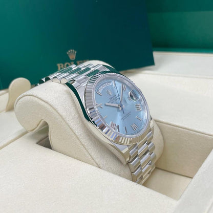 Rolex Day-Date 40 228236 Platinum Ice Blue Roman Numeral Dial