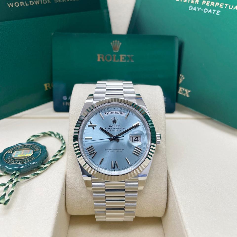 Rolex Day-Date 40 228236 Platinum Ice Blue Roman Numeral Dial