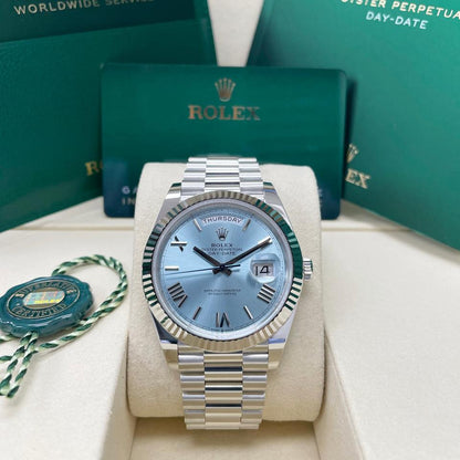 Rolex Day-Date 40 228236 Platinum Ice Blue Roman Numeral Dial