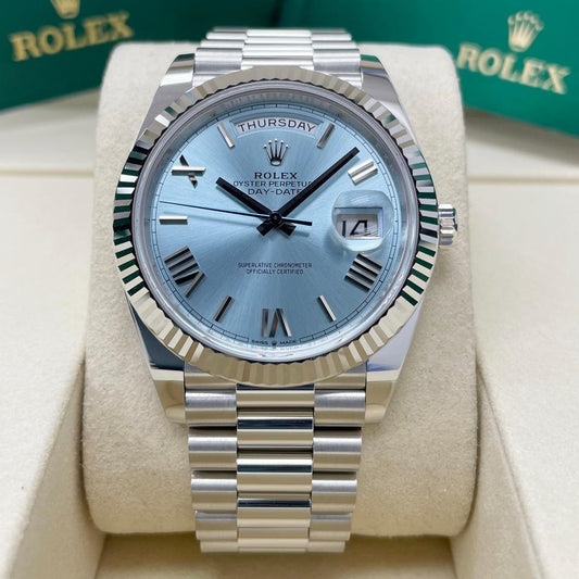Rolex Day-Date 40 228236 Platinum Ice Blue Roman Numeral Dial