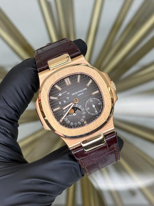 Patek Philippe Nautilus 5712R-001 Rose Gold Brown Dial Leather Strap