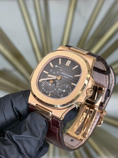 Patek Philippe Nautilus 5712R-001 Rose Gold Brown Dial Leather Strap