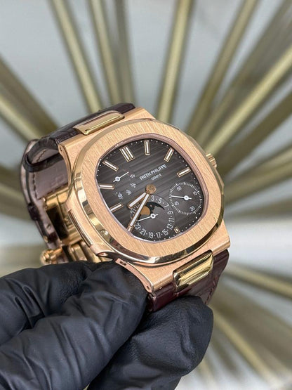 Patek Philippe Nautilus 5712R-001 Rose Gold Brown Dial Leather Strap