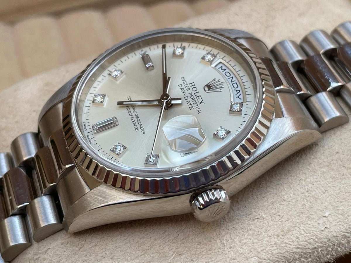 Rolex Day-Date 36 18239 18K White Gold Diamond Dial Full Set