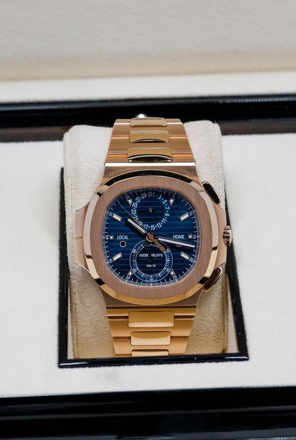 Patek Philippe Nautilus Travel Time Rose Gold Blue Dial