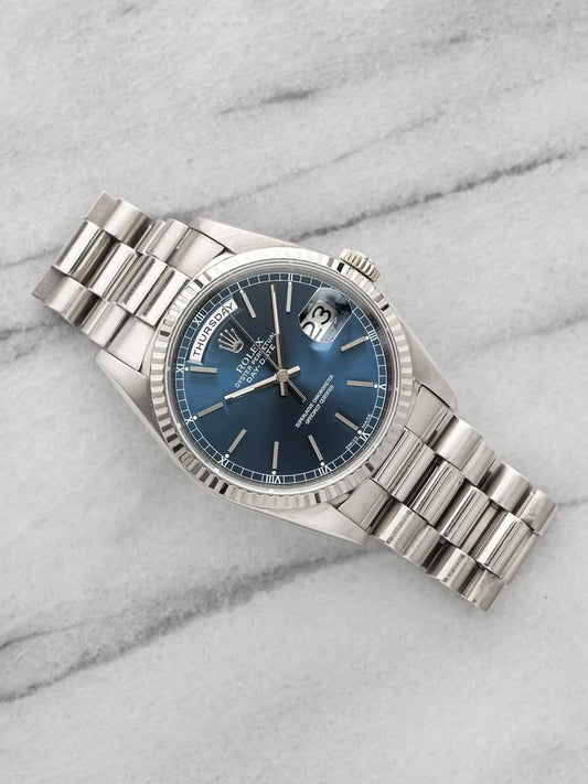 Rolex Day-Date 36 18239 18K White Gold Blue Sunburst Dial
