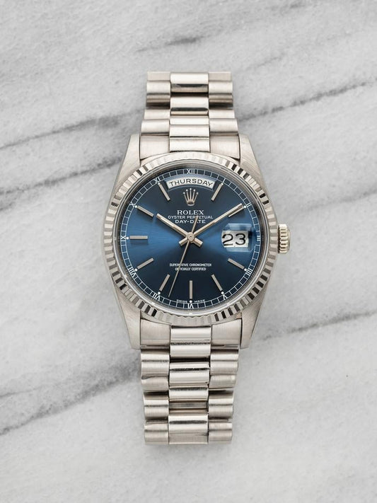 Rolex Day-Date 36 18239 18K White Gold Blue Sunburst Dial