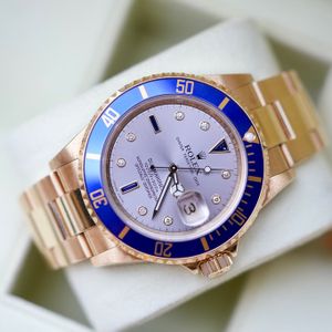 Rolex Submariner Date 16618 Slate Serti Dial 18K Yellow Gold