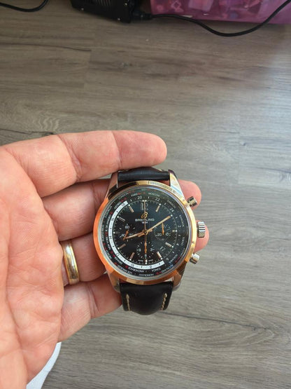 Breitling Transocean Chronograph Unitime UB0510 Steel & 18K Rose Gold Black Dial