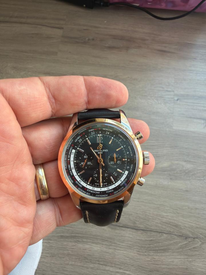 Breitling Transocean Chronograph Unitime UB0510 Steel & 18K Rose Gold Black Dial
