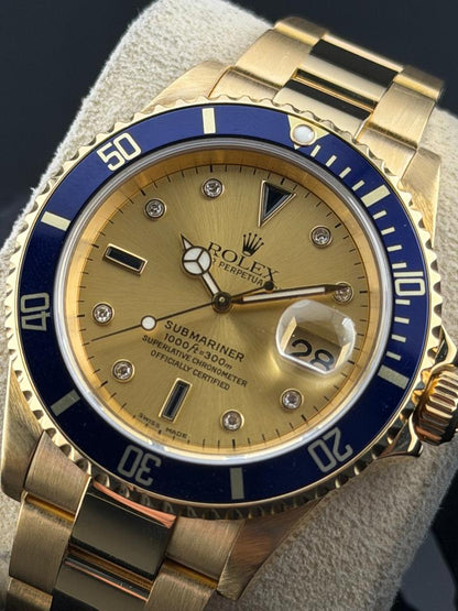 Rolex Submariner Date 16618 18K Yellow Gold Serti Dial