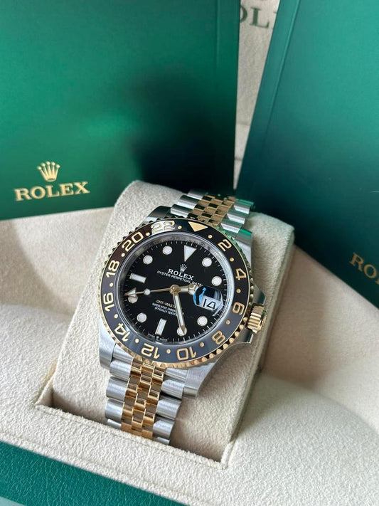 Rolex GMT-Master II 40mm Two-Tone Yellow Gold Black Dial Jubilee