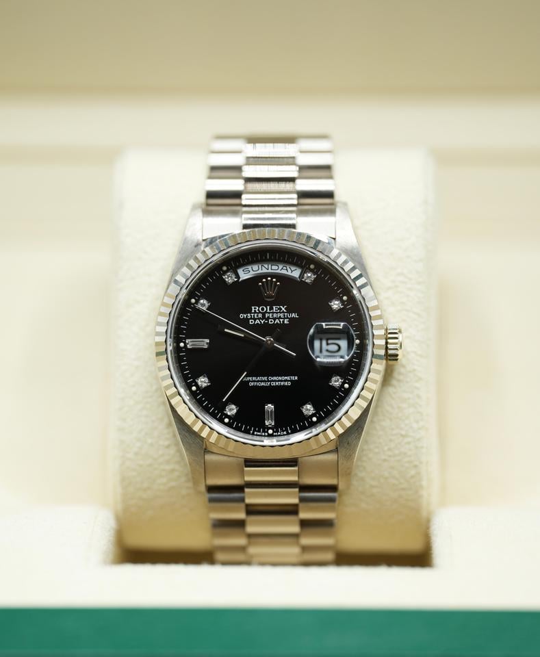 Rolex Day-Date 36 18239 18K White Gold Black Diamond Dial