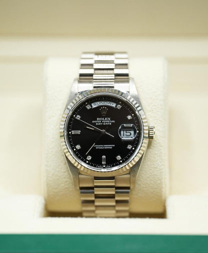 Rolex Day-Date 36 18239 18K White Gold Black Diamond Dial