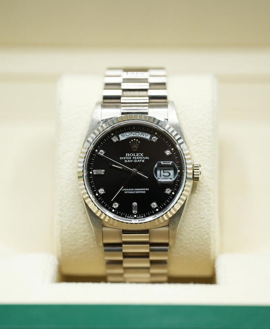 Rolex Day-Date 36 18239 18K White Gold Black Diamond Dial
