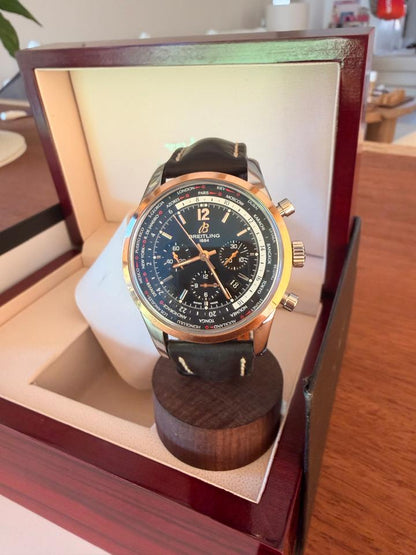 Breitling Transocean Chronograph Unitime UB0510 Steel & 18K Rose Gold Black Dial