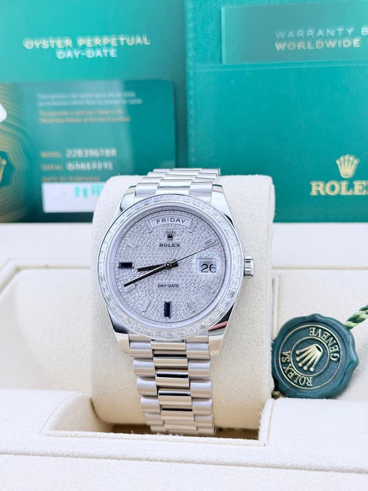 Rolex Day-Date 40 228396TBR Platinum Pave Diamond & Sapphire Dial