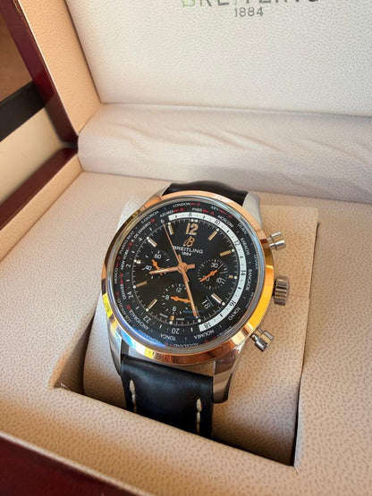 Breitling Transocean Chronograph Unitime UB0510 Steel & 18K Rose Gold Black Dial