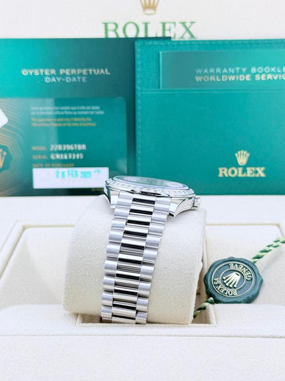 Rolex Day-Date 40 228396TBR Platinum Pave Diamond & Sapphire Dial