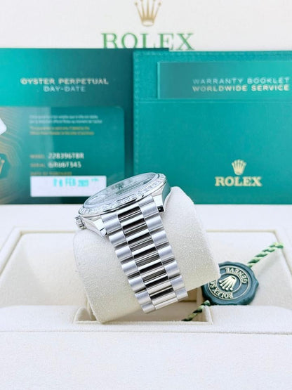 Rolex Day-Date 40 228396TBR Platinum Pave Diamond & Sapphire Dial