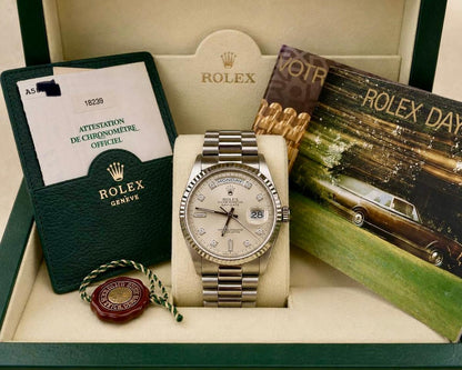 Rolex Day-Date 36 18239 18K White Gold Diamond Dial Full Set