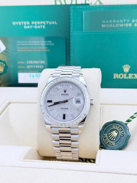 Rolex Day-Date 40 228396TBR Platinum Pave Diamond & Sapphire Dial