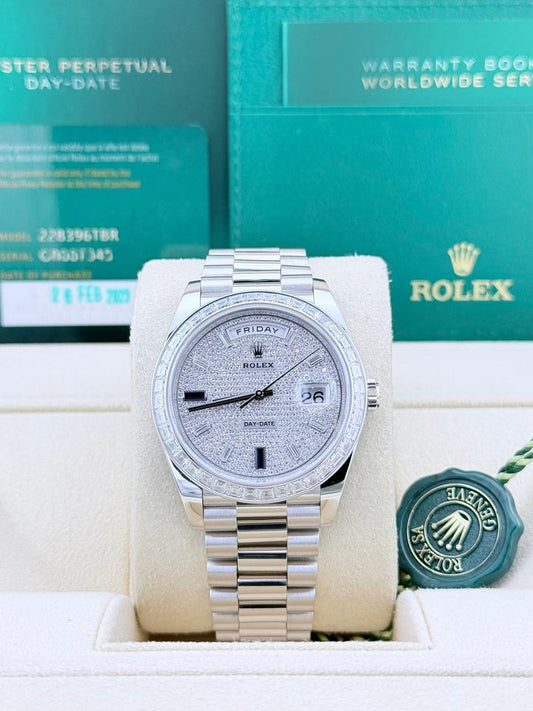 Rolex Day-Date 40 228396TBR Platinum Pave Diamond & Sapphire Dial
