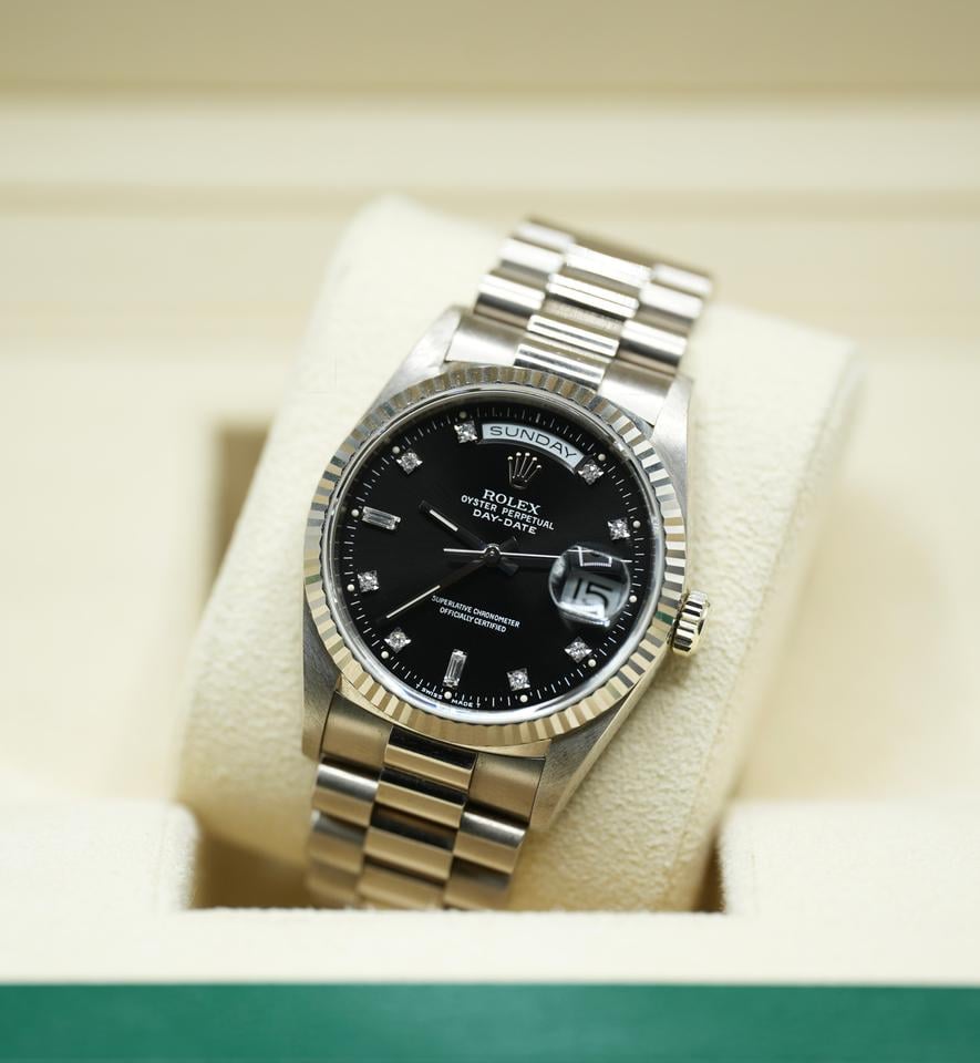 Rolex Day-Date 36 18239 18K White Gold Black Diamond Dial