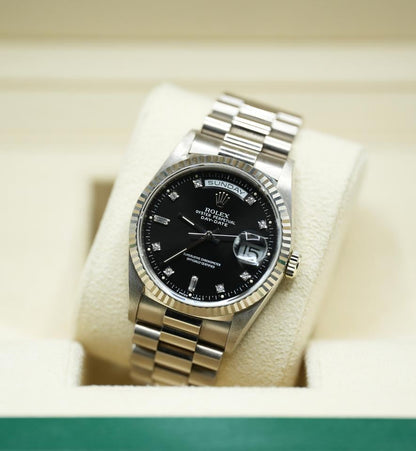 Rolex Day-Date 36 18239 18K White Gold Black Diamond Dial