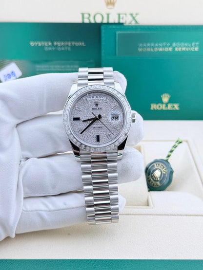 Rolex Day-Date 40 228396TBR Platinum Pave Diamond & Sapphire Dial
