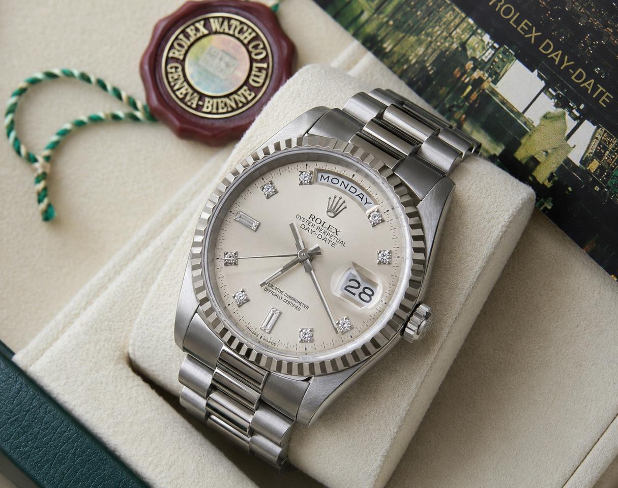 Rolex Day-Date 36 18239 18K White Gold Diamond Dial Full Set