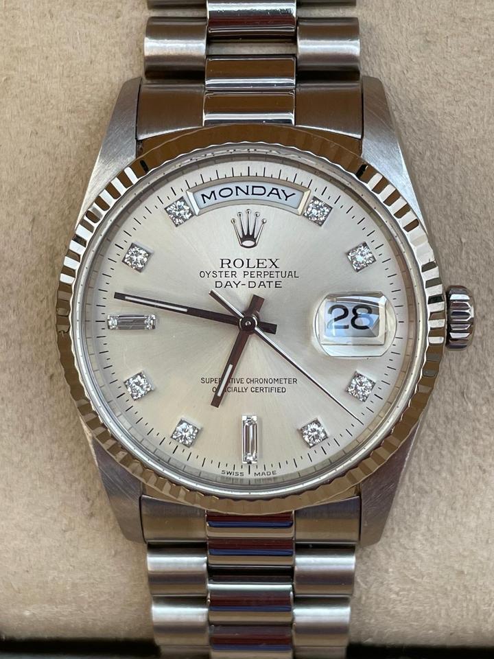 Rolex Day-Date 36 18239 18K White Gold Diamond Dial Full Set