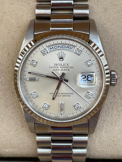 Rolex Day-Date 36 18239 18K White Gold Diamond Dial Full Set
