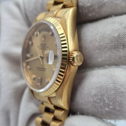 Rolex Day-Date 36 18K Yellow Gold Champagne Diamond Dial