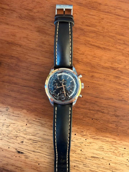 Breitling Transocean Chronograph Unitime UB0510 Steel & 18K Rose Gold Black Dial