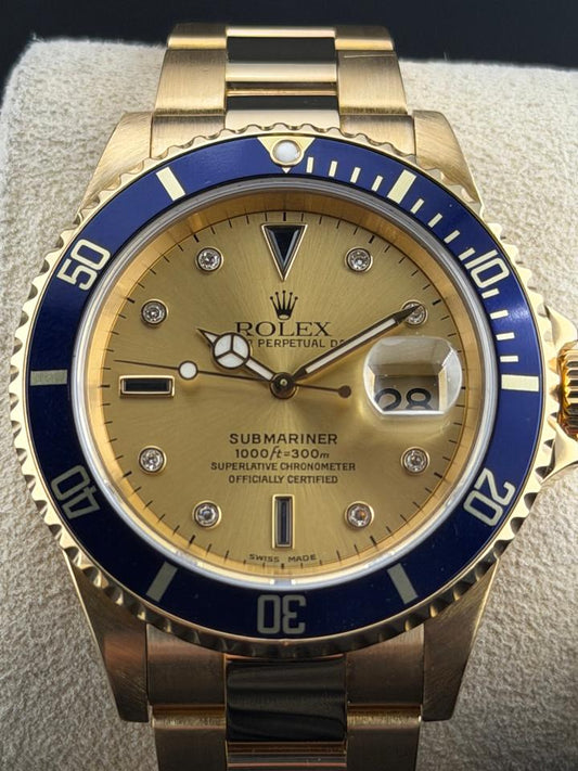 Rolex Submariner Date 16618 18K Yellow Gold Serti Dial